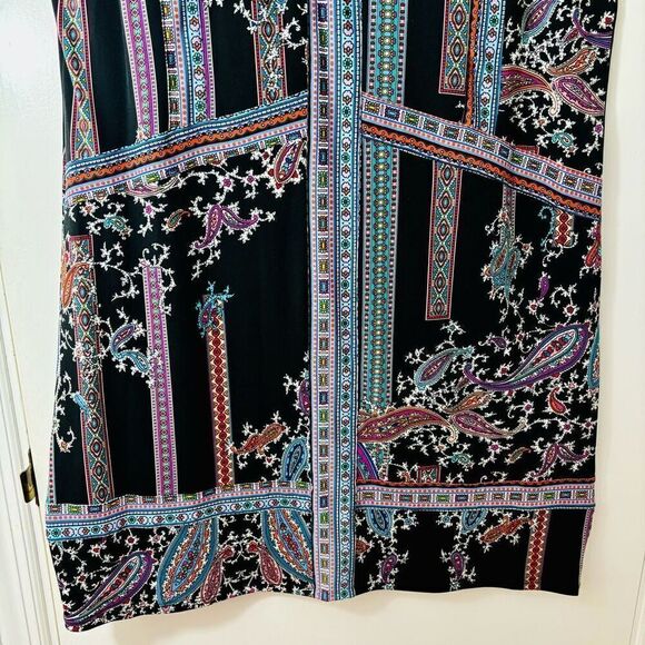 Nicole by Nicole Miller ring keyhole neck placed print bright on black sleeveles - Picture 10 of 14